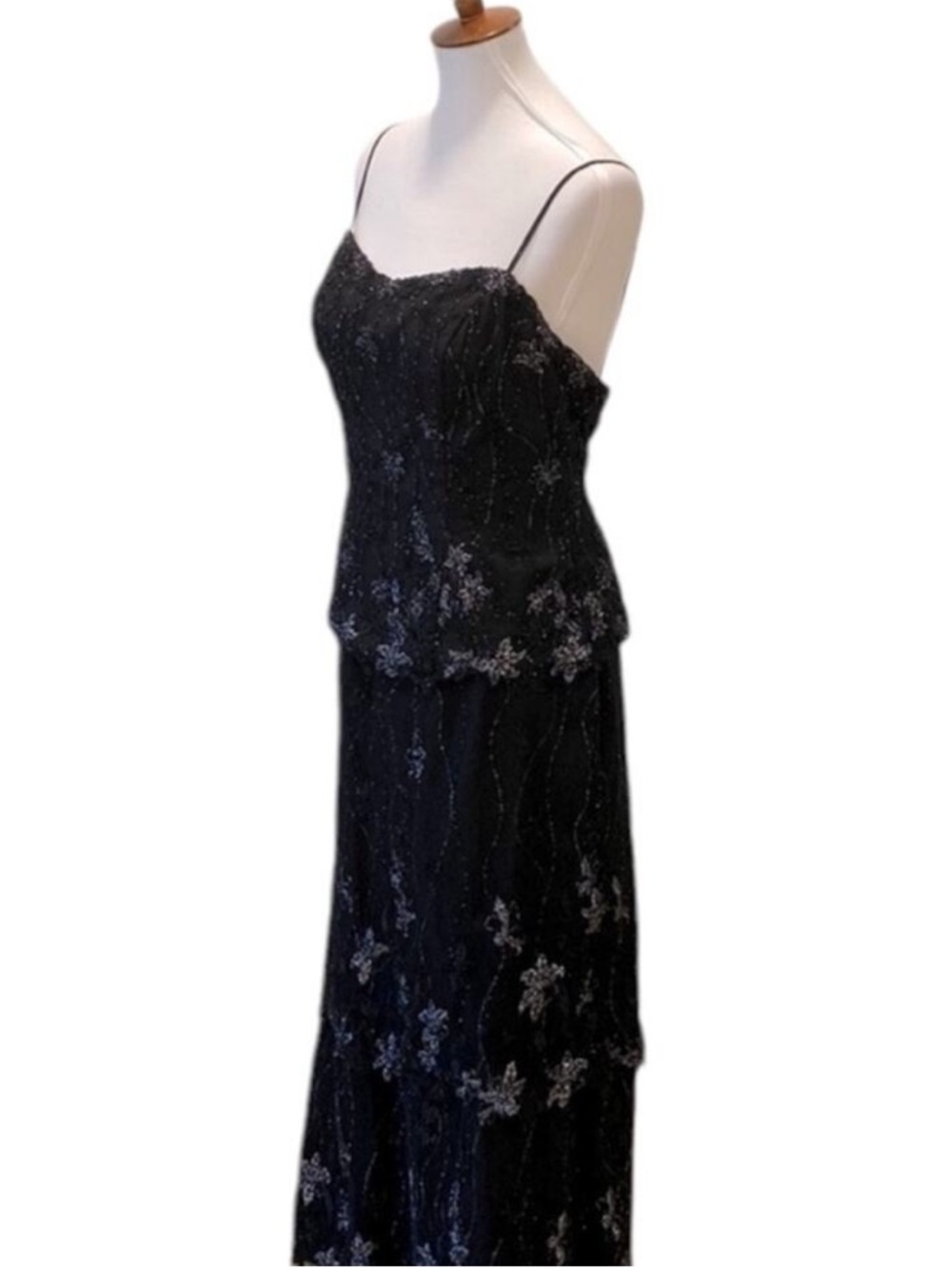 Vintage Black Gown Medium Y2K Formal dress Large Long Bead 90s Slipdress Elegant - Picture 4 of 17